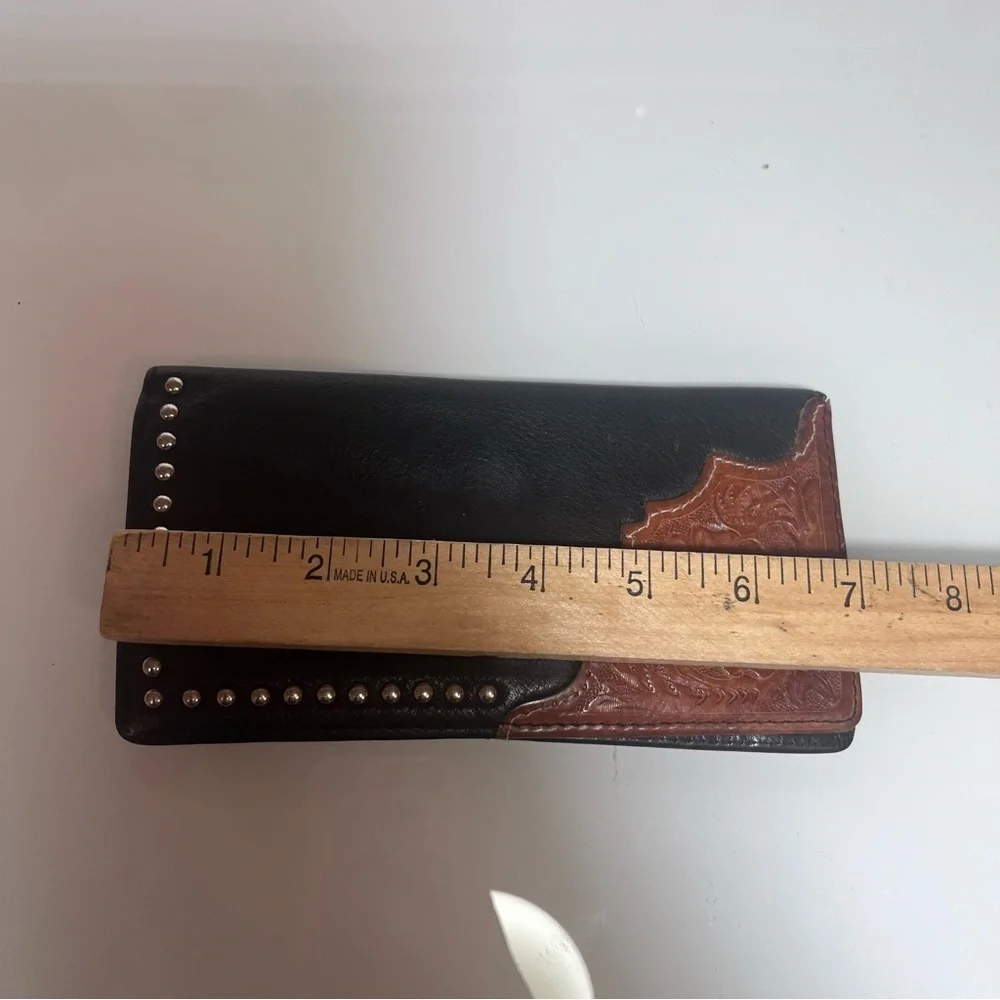 Buffalo Brand Traders Black & Brown Embossed Leather Wallet – Western Studded